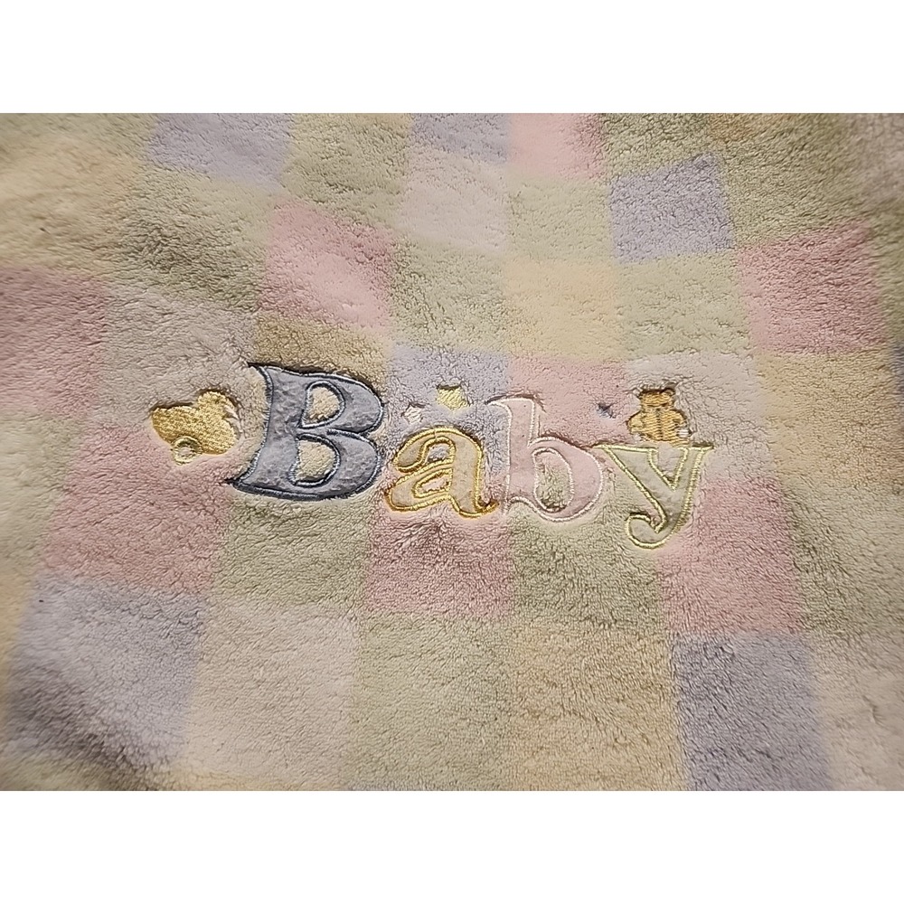 Baby Connection Baby Blanket Fleece Squares Patchwork Pink Blue Green Embroidery